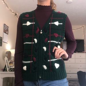 vintage dark green knit zip up sweater vest christopher & banks large